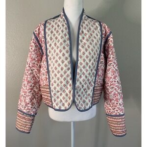 Reversible Quilted Jacket Pink Floral Navy‎ Paisley Boho Whimsigoth Cropped S